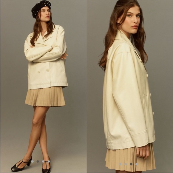 Anthropologie Maeve Faux Leather Cocoon Blazer - Picture 1 of 13